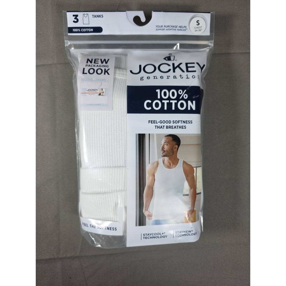 Jockey Generation Men's 3-Pack 100% Cotton Tank Tops Brand New Size S